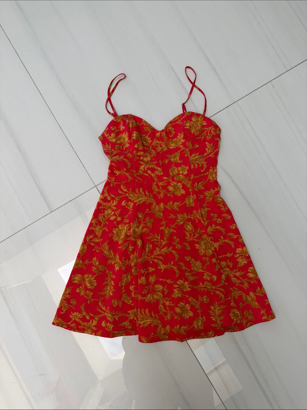 Urban Outfitters Red Mini Dress with Gold Floral Jacquard